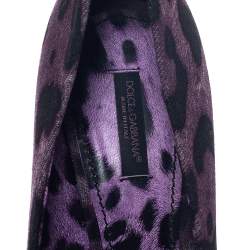 Pre Owned Dolce & Gabbana Purple/Black Leopard Print Canvas Peep Toe Pumps Size 40
