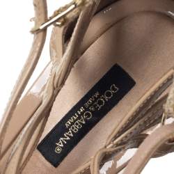 Pre Owned صندل دولتشي أند غابانا بطراز سيور جلد لامع بيج مقاس 38