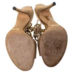 Dolce & Gabbana Beige Satin Crystal Embellished Ankle Strap Sandals Size 36