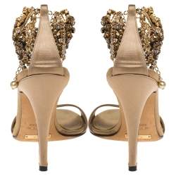 Dolce & Gabbana Beige Satin Crystal Embellished Ankle Strap Sandals Size 36