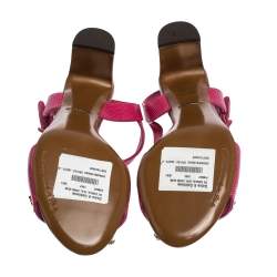 Pre Owned Dolce & Gabbana Lizard Embossed Leather Crystal Embellished Ankle Strap Sandals Size 37