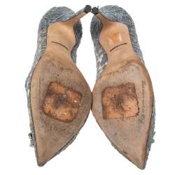 Pre Owned Dolce & Gabbana Grey Mesh and Lace Crystal Embellished Bellucci Pumps Size 39.5