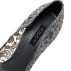 Pre Owned Dolce & Gabbana Grey Mesh and Lace Crystal Embellished Bellucci Pumps Size 39.5
