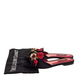 Dolce & Gabbana Black Embellished Satin Flat Slides Size 35