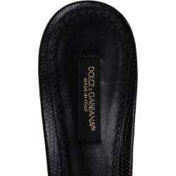 Pre Owned صندل سلايد دولتشي أند غابانا كعب سميك جلد سحلية بارز أسود مقاس 38