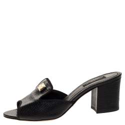 Pre Owned صندل سلايد دولتشي أند غابانا كعب سميك جلد سحلية بارز أسود مقاس 38