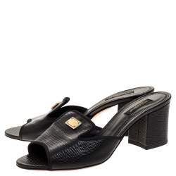 Pre Owned صندل سلايد دولتشي أند غابانا كعب سميك جلد سحلية بارز أسود مقاس 38