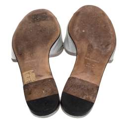 Pre Owned Dolce & Gabbana Silver Lizard Embossed Leather Flat Slides Size 37