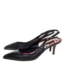 Pre Owned Dolce & Gabbana Black Leather Slingback Pointed Toe Sandals Size 39.5