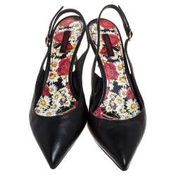 Pre Owned Dolce & Gabbana Black Leather Slingback Pointed Toe Sandals Size 39.5