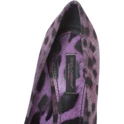 Dolce & Gabbana Purple/Black Leopard Print Denim Peep Toe Platform Pumps Size 36.5