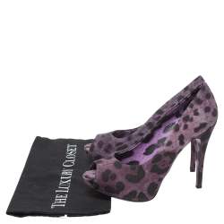 Dolce & Gabbana Purple/Black Leopard Print Denim Peep Toe Platform Pumps Size 36.5
