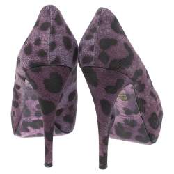 Dolce & Gabbana Purple/Black Leopard Print Denim Peep Toe Platform Pumps Size 36.5