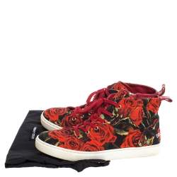 Pre Owned Dolce & Gabbana Red/Black Rose Print Canvas High Top Sneakers Size 36.5