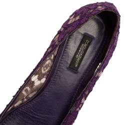 Pre Owned Dolce & Gabbana Purple Lace Jeweled Embellishment Ballet Flats Size 39