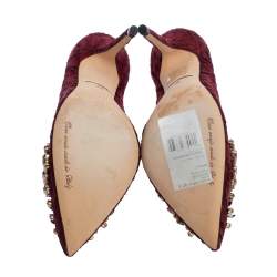 Pre Owned Dolce & Gabbana Burgundy Lace Jewel Embellished Pumps Size 37.5