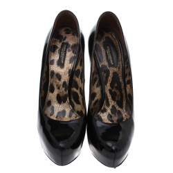 Pre Owned Dolce & Gabanna Black Patent Leather Platform Pumps Size 38