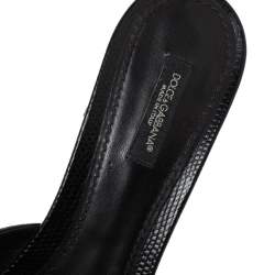 Pre Owned Dolce & Gabbana Black Lizard Embossed Leather Crystal Embellished Slide Sandals Size 40