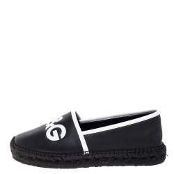 Pre Owned Dolce & Gabbana Black/White Leather Logo Embossed Slip On Espadrille Size 40