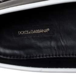 Pre Owned Dolce & Gabbana Black/White Leather Logo Embossed Slip On Espadrille Size 40