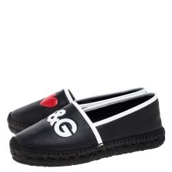 Pre Owned Dolce & Gabbana Black/White Leather Logo Embossed Slip On Espadrille Size 40