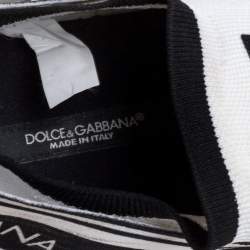 Pre Owned Dolce & Gabbana White/Black Stretch Fabric Logo Sorrento Slip On Sneakers Size 38.5