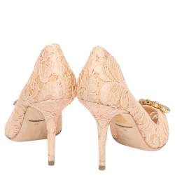 Pre Owned Dolce and Gabbana Beige Lace Bellucci Crystal Embellished Pointed Toe Pumps Size 39