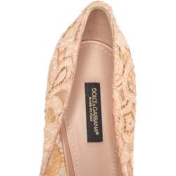 Pre Owned Dolce and Gabbana Beige Lace Bellucci Crystal Embellished Pointed Toe Pumps Size 39