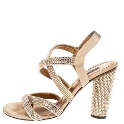 Pre Owned Dolce & Gabbana Beige Suede Crystal Embellished Slingback Sandals Size 38