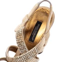 Pre Owned Dolce & Gabbana Beige Suede Crystal Embellished Slingback Sandals Size 38