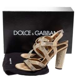 Pre Owned Dolce & Gabbana Beige Suede Crystal Embellished Slingback Sandals Size 38