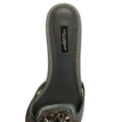 Pre Owned Dolce & Gabbana Grey Lace Sofia Crystal Embellished Slide Flats Size 39