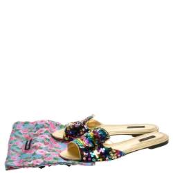 Pre Owned Dolce & Gabbana Multicolor Sequin Sofia Flat Slide Sandals Size 41