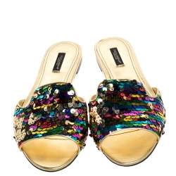Pre Owned Dolce & Gabbana Multicolor Sequin Sofia Flat Slide Sandals Size 41