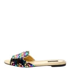 Pre Owned Dolce & Gabbana Multicolor Sequin Sofia Flat Slide Sandals Size 41