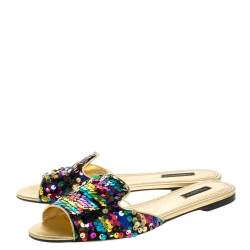 Pre Owned Dolce & Gabbana Multicolor Sequin Sofia Flat Slide Sandals Size 41