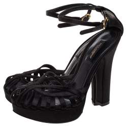 Pre Owned Dolce & Gabbana Black Satin Strappy Platform Sandals Size 36