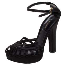 Pre Owned Dolce & Gabbana Black Satin Strappy Platform Sandals Size 36
