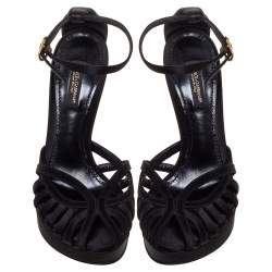 Pre Owned Dolce & Gabbana Black Satin Strappy Platform Sandals Size 36