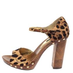 Pre Owned Dolce & Gabbana Brown Animal Print Canvas D'Orsay Clog Sandals Size 36