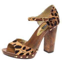 Pre Owned Dolce & Gabbana Brown Animal Print Canvas D'Orsay Clog Sandals Size 36