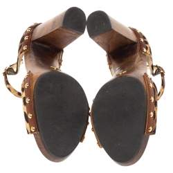Pre Owned Dolce & Gabbana Brown Animal Print Canvas D'Orsay Clog Sandals Size 36