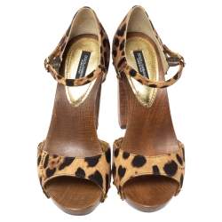 Pre Owned Dolce & Gabbana Brown Animal Print Canvas D'Orsay Clog Sandals Size 36