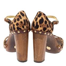 Pre Owned Dolce & Gabbana Brown Animal Print Canvas D'Orsay Clog Sandals Size 36