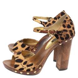 Pre Owned Dolce & Gabbana Brown Animal Print Canvas D'Orsay Clog Sandals Size 36