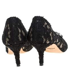 Pre Owned Dolce & Gabbana Black Lace Crystal Embellished Pointed Toe Pumps Size 36.5