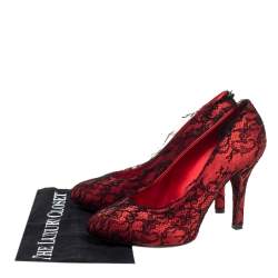 Pre Owned Dolce & Gabbana Red/Black Satin and Lace D'orsay Pumps Size 38