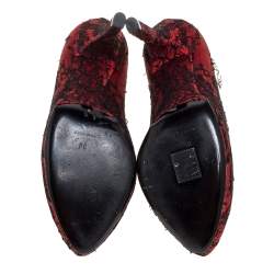 Pre Owned Dolce & Gabbana Red/Black Satin and Lace D'orsay Pumps Size 38