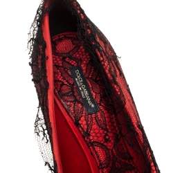 Pre Owned Dolce & Gabbana Red/Black Satin and Lace D'orsay Pumps Size 38