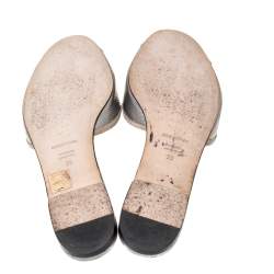 Pre Owned Dolce & Gabbana  Sliver Lizard Embossed Leather Sofia Flat Slides Size 39